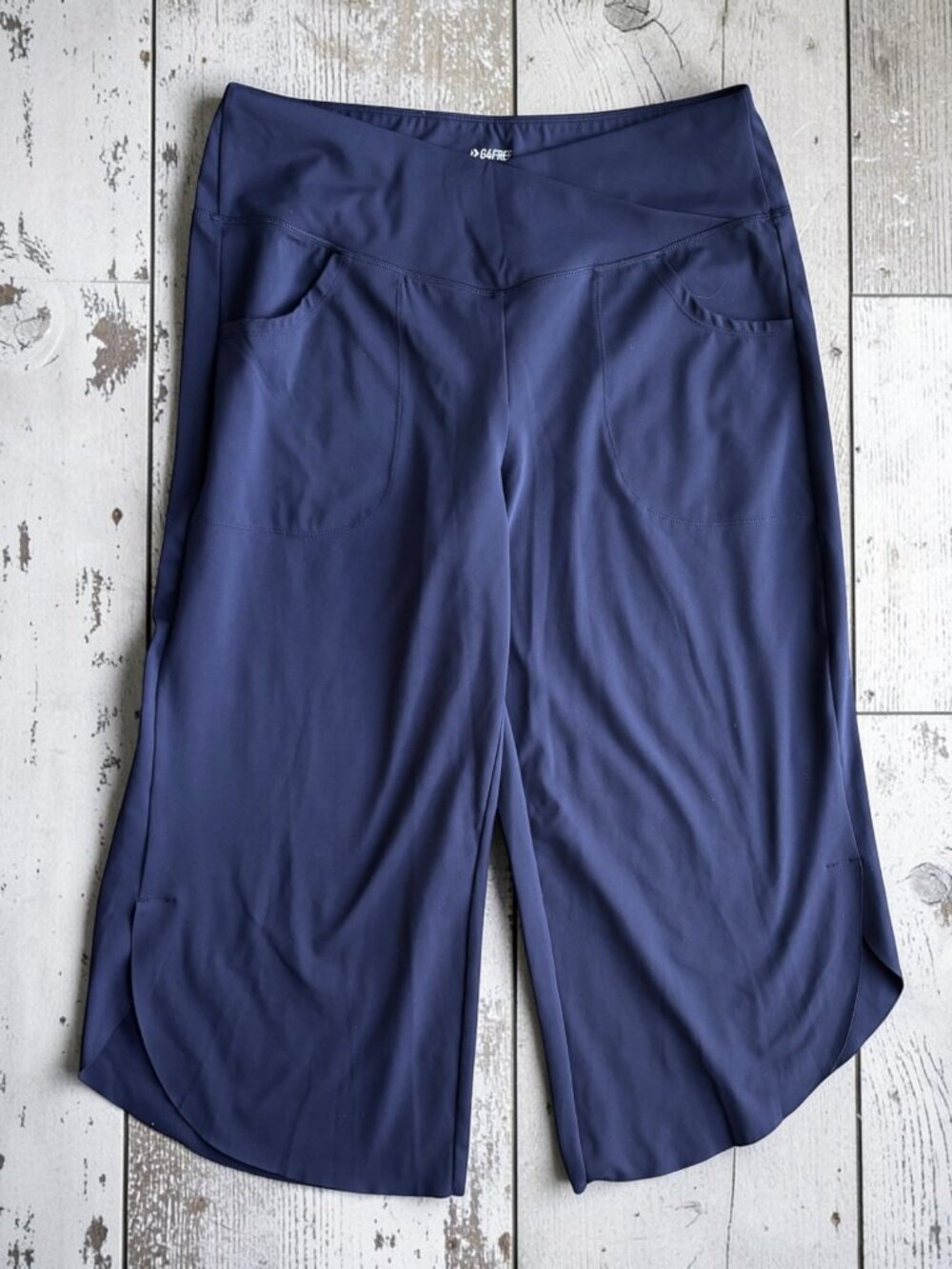 G4Free Navy Blue Wide Leg Capri Yoga Pants High Waist Pockets Size XL